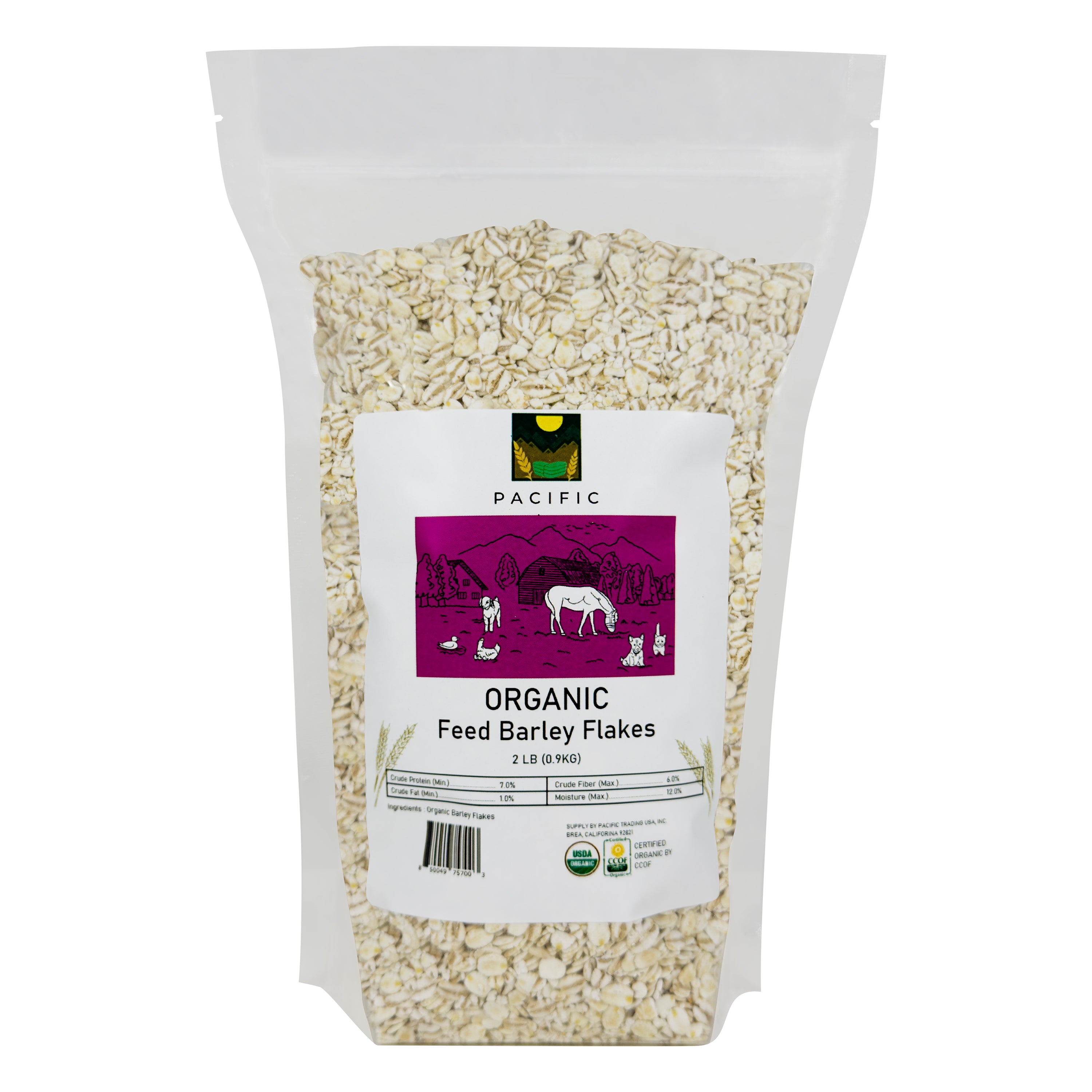 PACIFIC Organic Feed Barley Flakes - Barley Flakes Organic | Rich with Fiber & Minerals | USDA and CCOF Certified | Packed in USA | 2Lbs