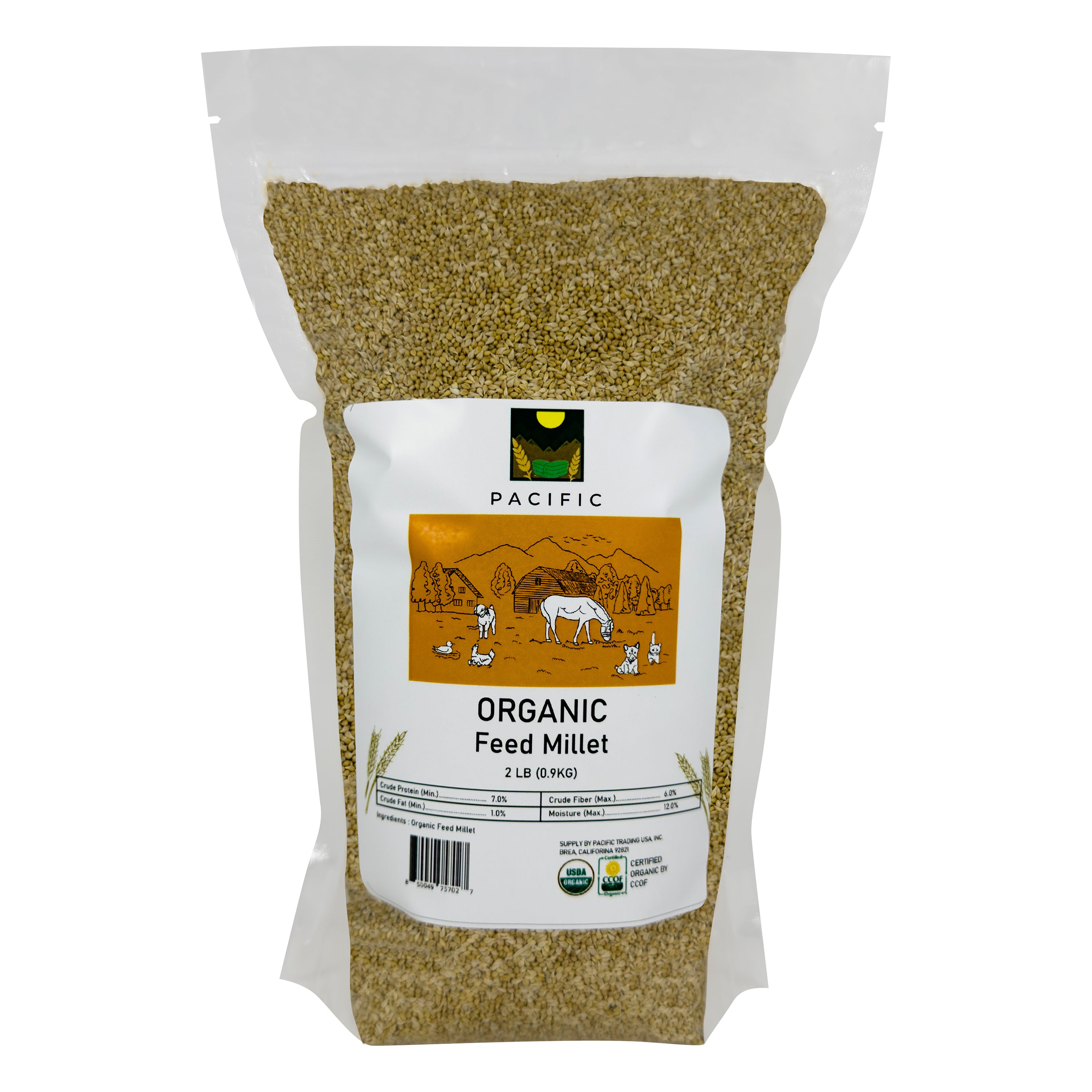 Pacific Organic Feed Millet - White Millet Bird Seed 2Lbs | Rich with Fiber & Minerals | USDA and CCOF Certified | Packed in USA