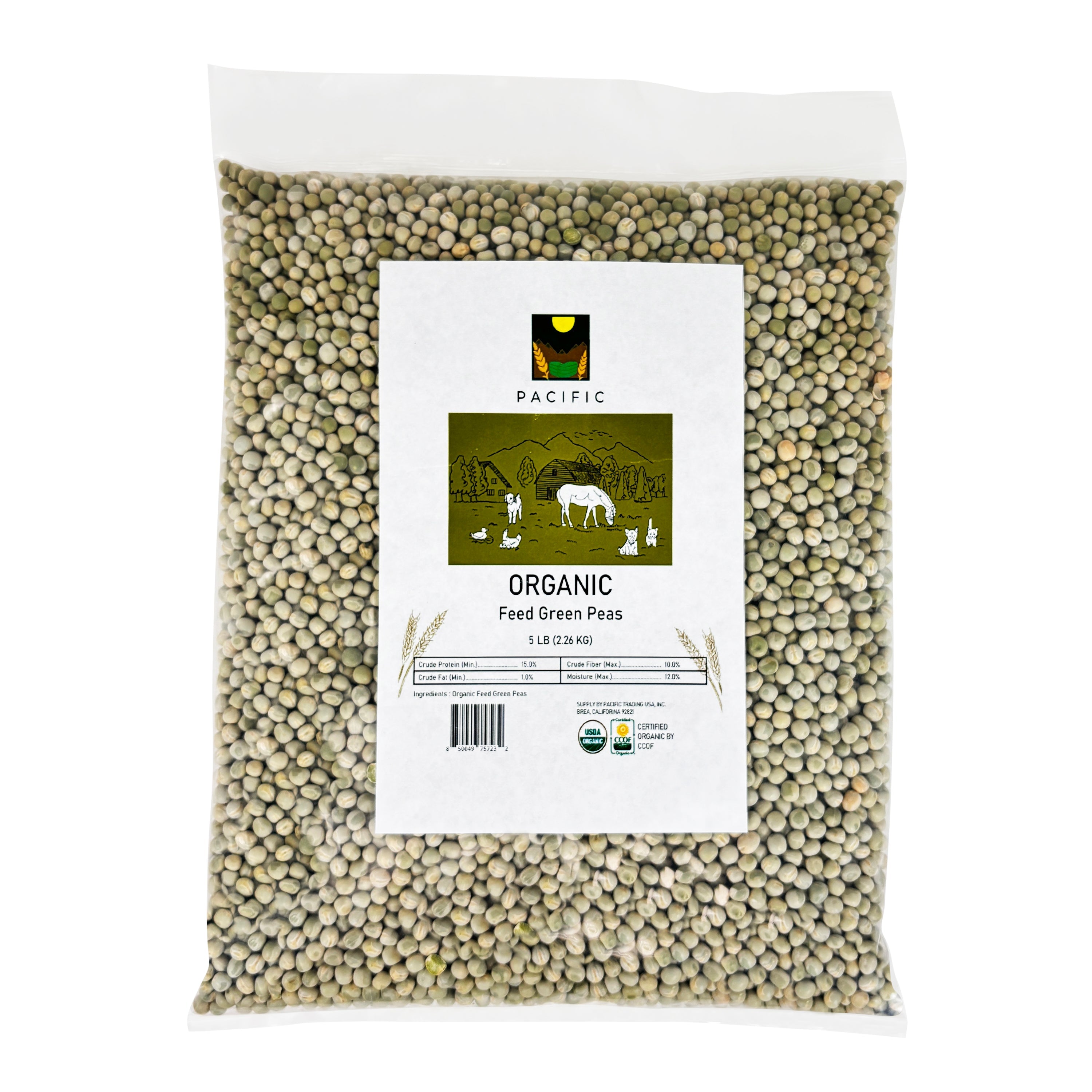 Pacific Organic Whole Green Pea - Green Peas | Rich with Fiber & Minerals | USDA and CCOF Certified | Packed in USA | 5Lbs