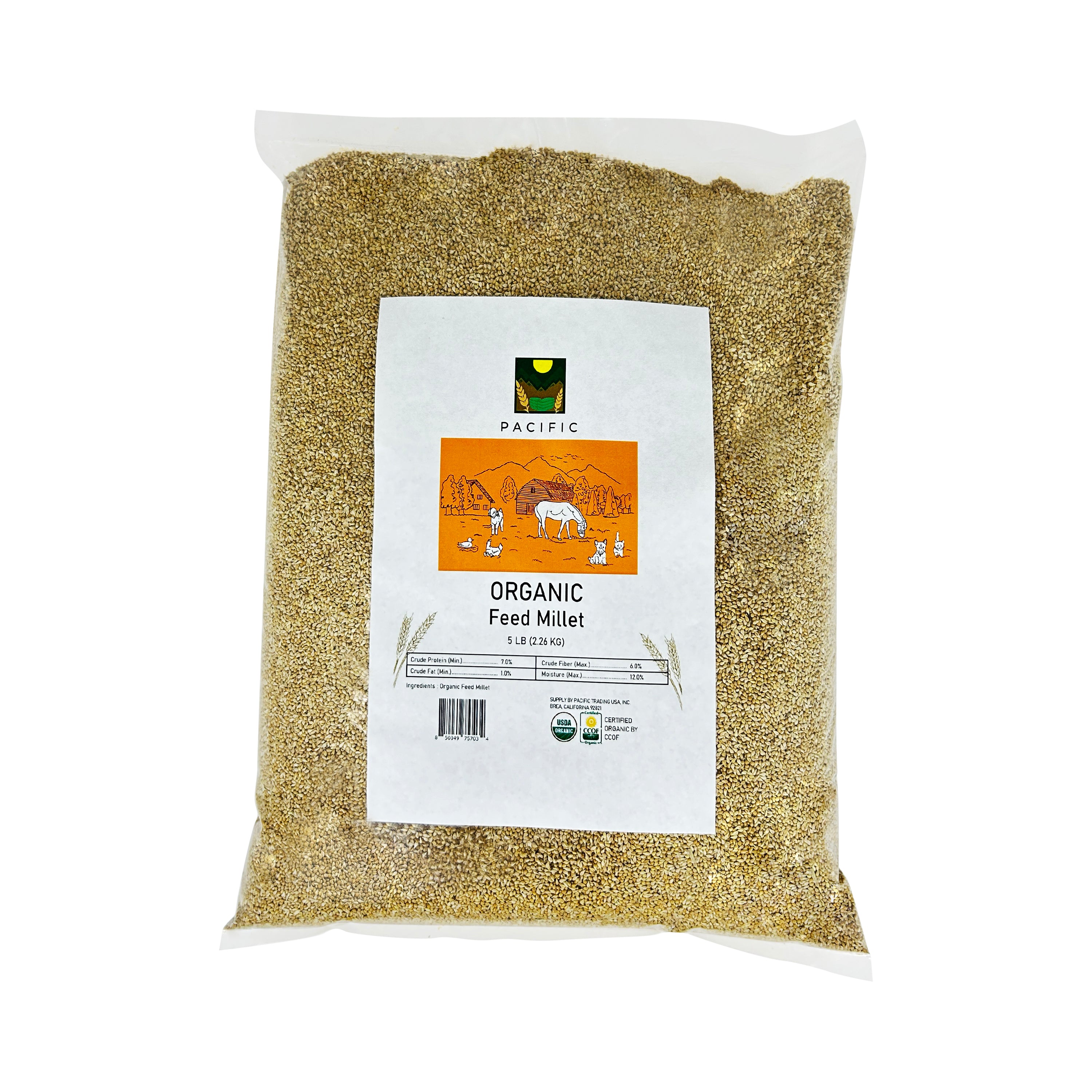 Pacific Organic Feed Millet - White Millet Bird Seed 5Lbs | Rich with Fiber & Minerals | USDA and CCOF Certified | Packed in USA