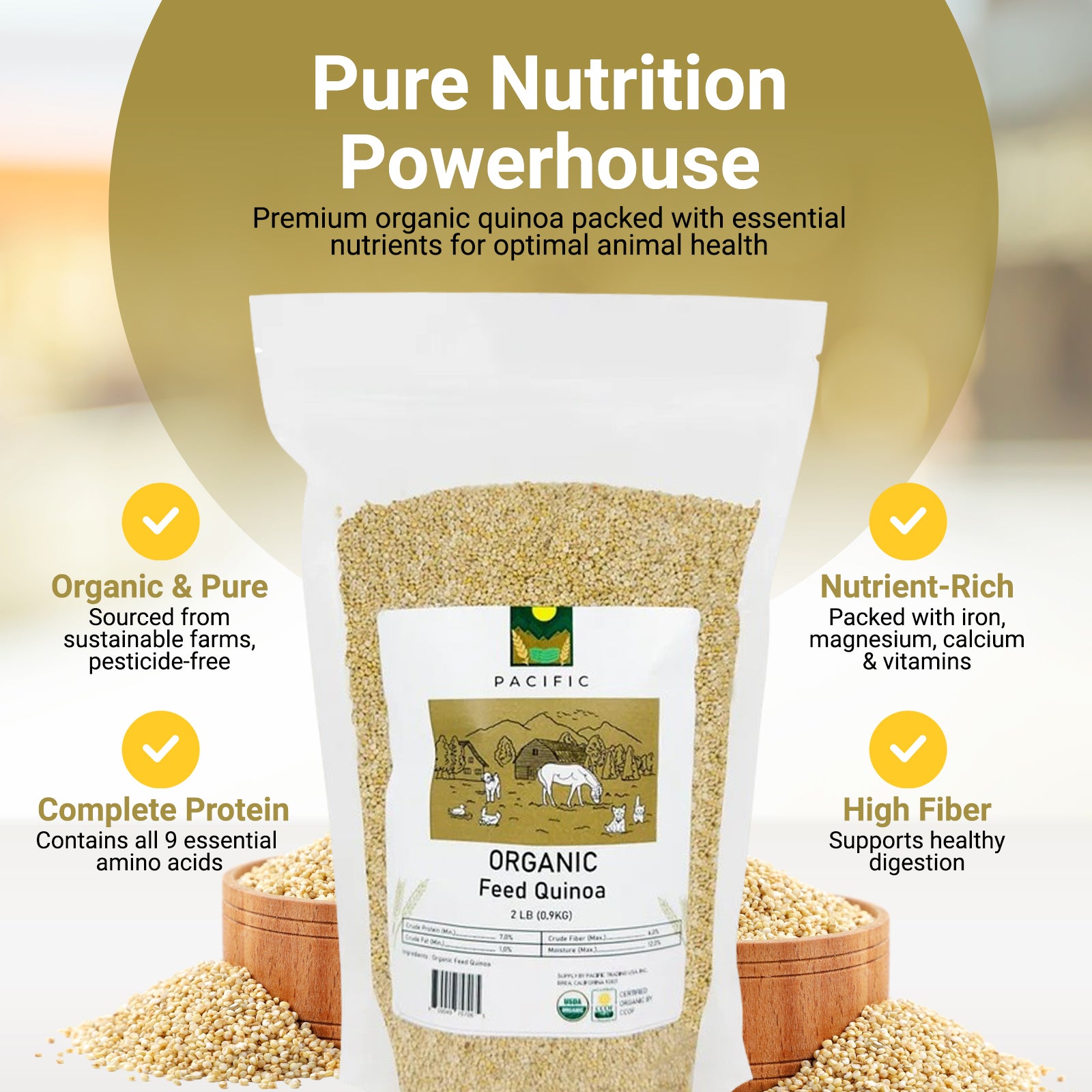 PACIFIC Organic Feed Quinoa - Quinoa Organic | Rich with Fiber & Minerals | USDA and CCOF Certified | Packed in USA | 2Lbs
