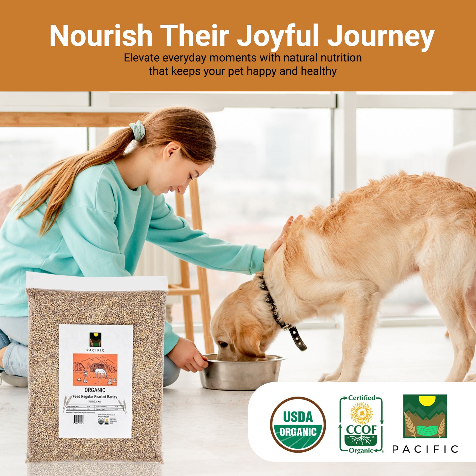 Pacific Organic Feed Regular Pearled Barley - Pearled Barley Organic | Rich with Fiber & Minerals | USDA and CCOF Certified | Product of USA | 5Lbs
