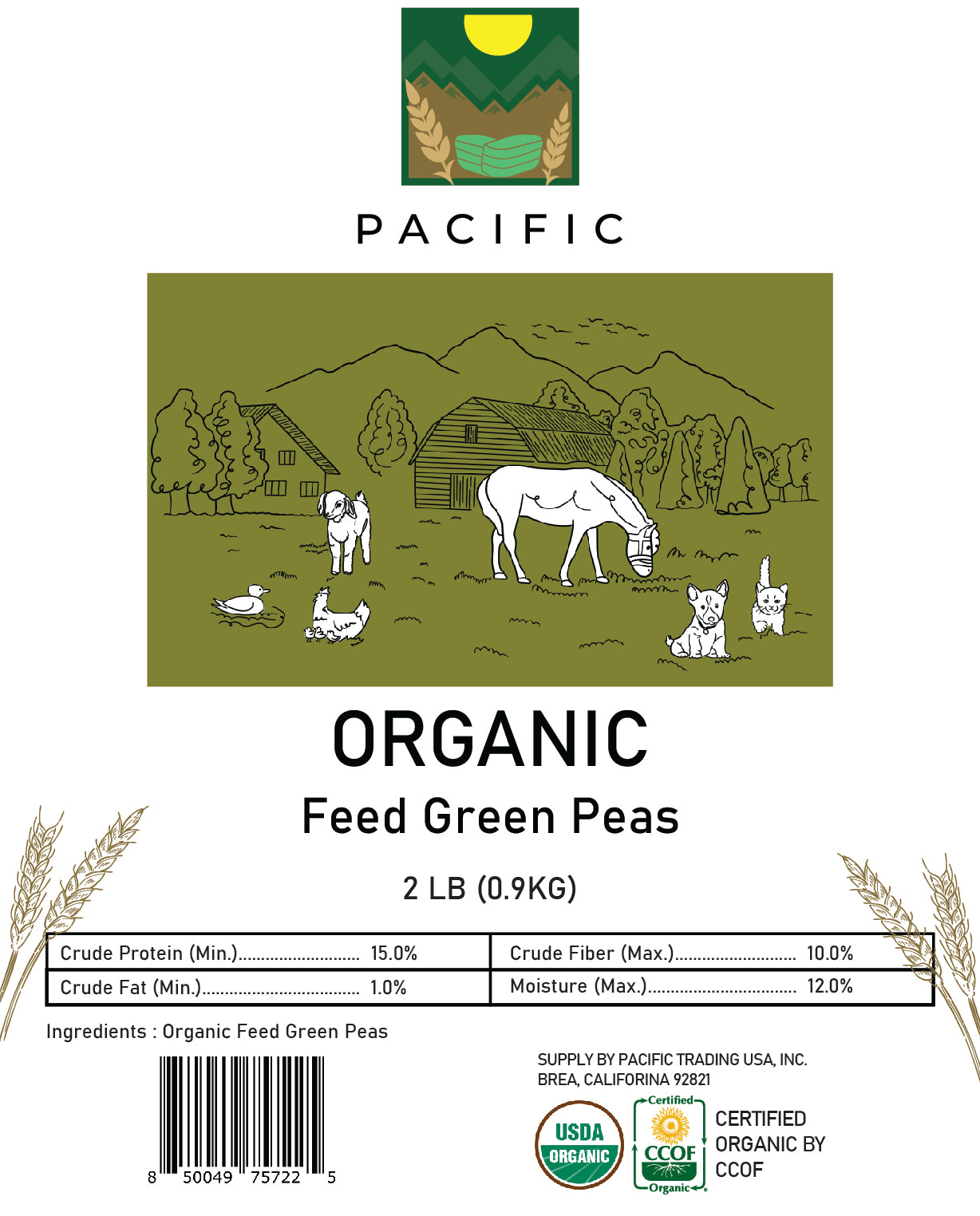 Pacific Organic Whole Green Pea - Green Peas | Rich with Fiber & Minerals | USDA and CCOF Certified | Packed in USA | 2Lbs